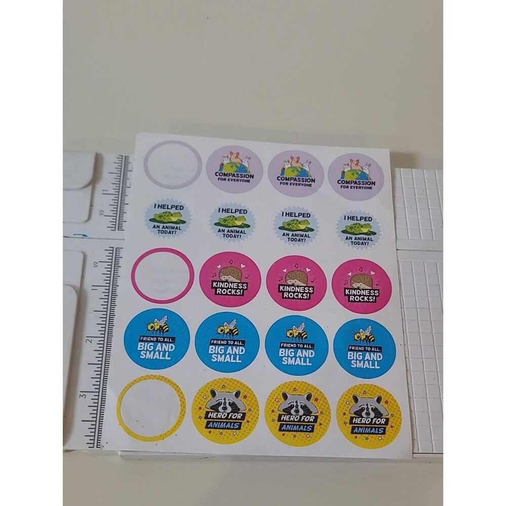 Assorted Kindness & Compassion Reward Stickers Pink, Blue, Yellow, Purple Vegan